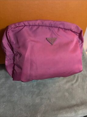 Prada Pink Nylon Triangle Logo Cosmetic Pouch